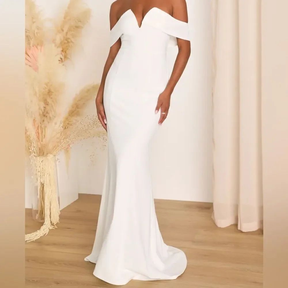 Lulus My Favorite Night Ivory Off-the-Shoulder Mermaid Maxi Dress NWT